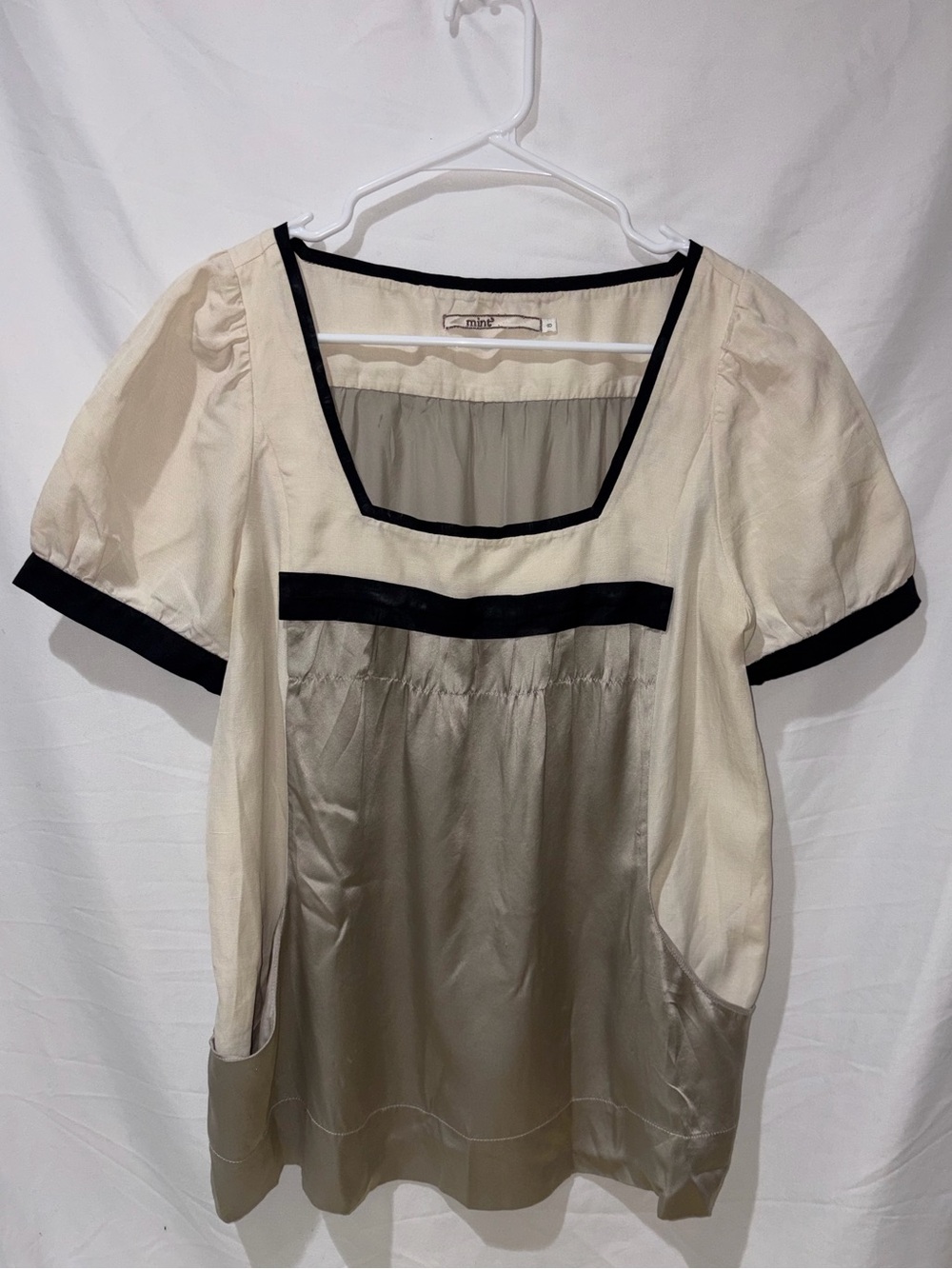 Mint by Jodi Arnold Silk & Linen Cream & Tan Square Neckline  Blouse sz 8